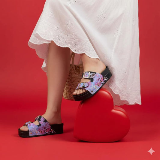 AISHA PLATAFORMA NEGRO FLOREADO*