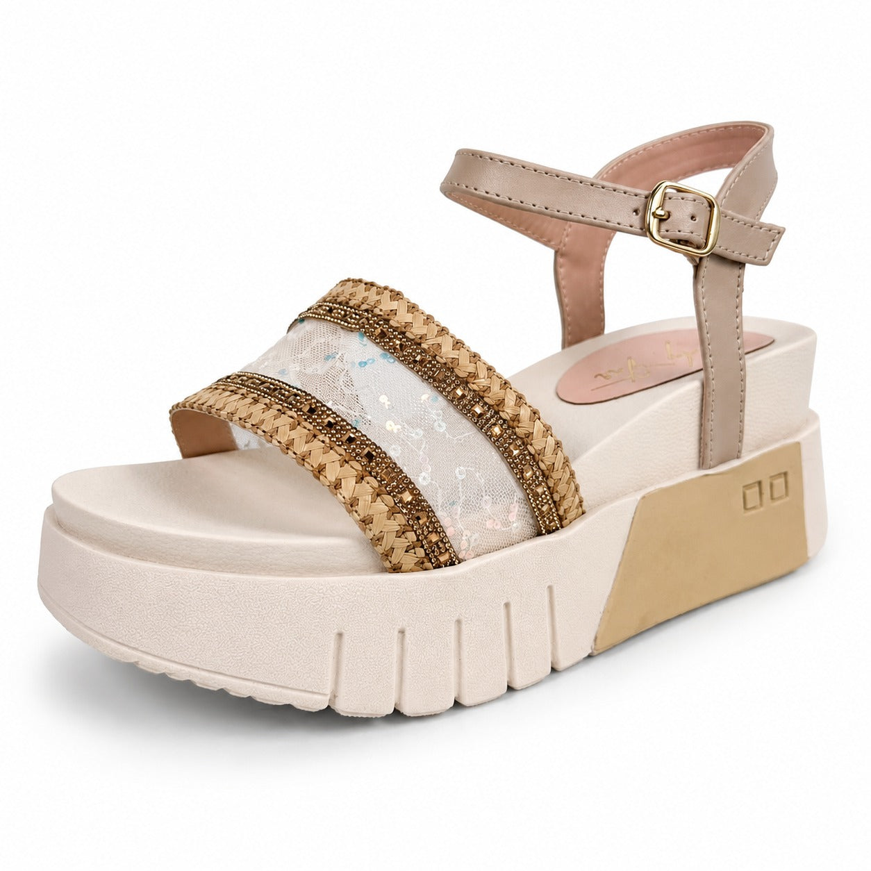 AMBAR SANDALIA BEIGE BRILLO*