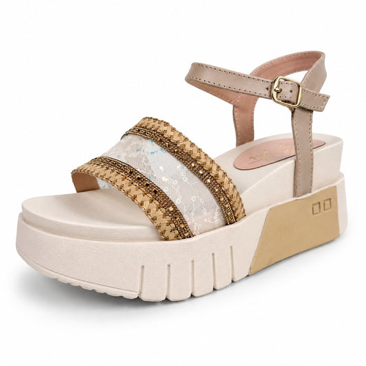 AMBAR SANDALIA BEIGE BRILLO*